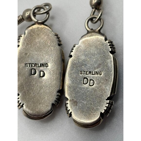 925 Vintage Sterling Silver Native American Navajo Oval Malachite Drop Earrings - Picture 3 of 7